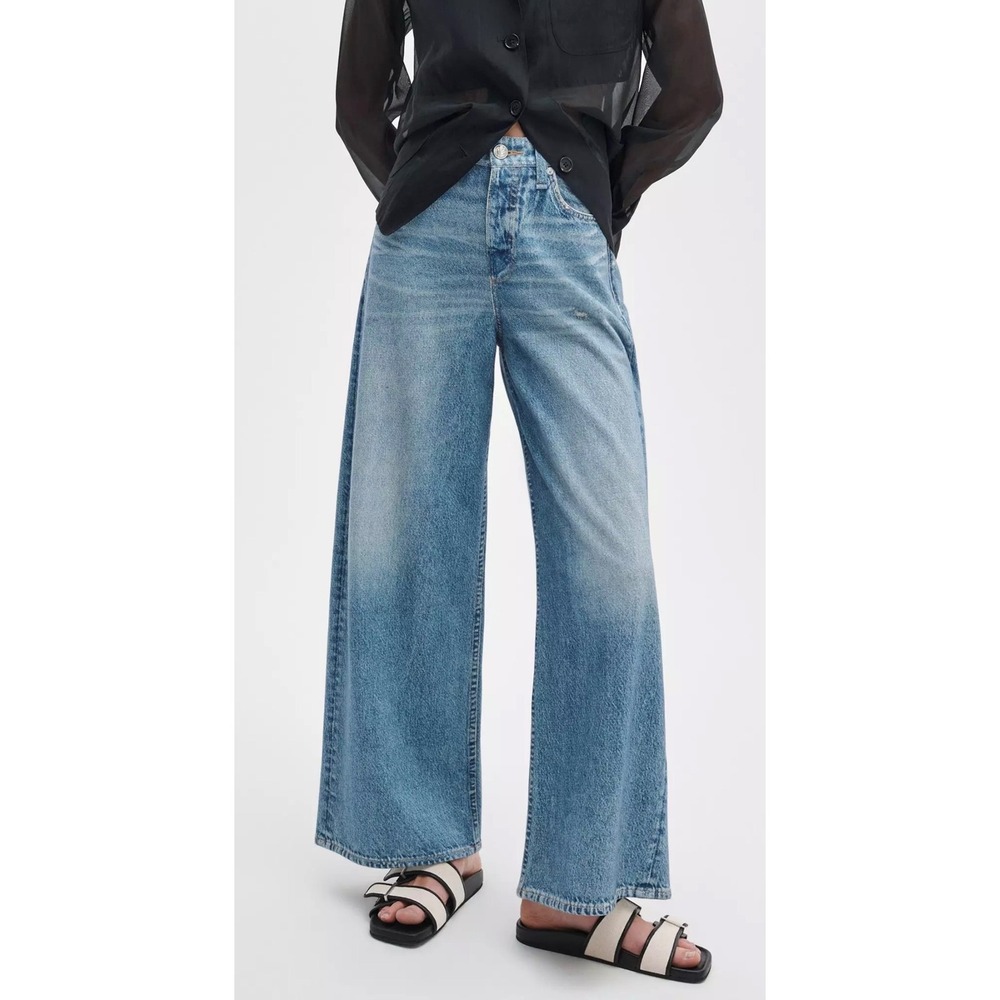 Rag & Bone Sofie Wide Leg Jeans 23 Light Wash HighRise Y2K Baggy Distressed Crop